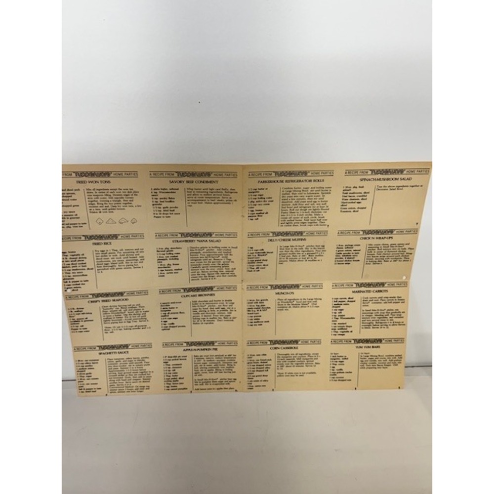 Vintage Tupperware Home Parties Recipe Pamphlet Fold-Out 16 Recipes Tan Ephemera
